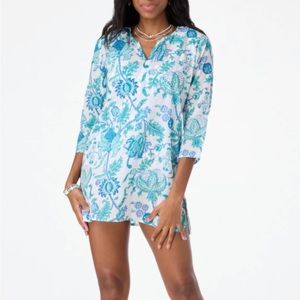 RRR Floral Tunic Turquoise Roberta Roller Rabbit Amanda Kurta Swim Cover Coastal